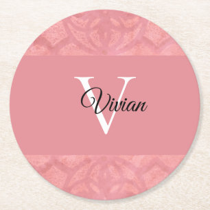 Ruddy Pink Batik Name Mit Monogramm Runder Pappuntersetzer