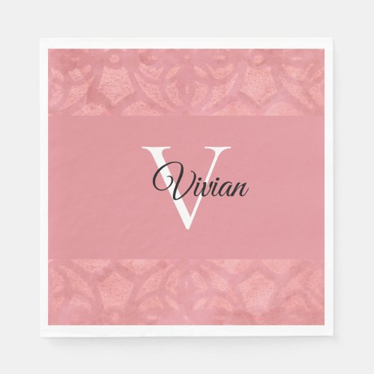 Ruddy Pink Batik Name Mit Monogramm Serviette (Vorderseite)