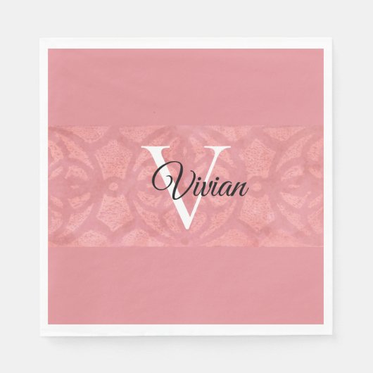 Ruddy Pink Batik Name Mit Monogramm Serviette (Vorderseite)