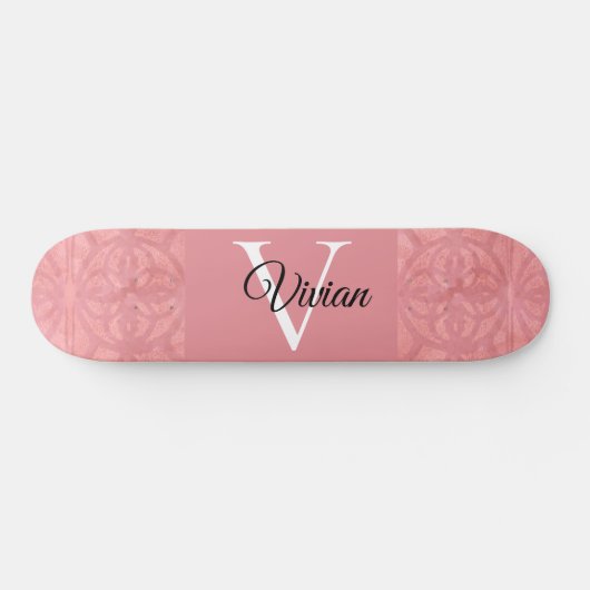 Ruddy Pink Batik Name Mit Monogramm Skateboard (Horizontal)