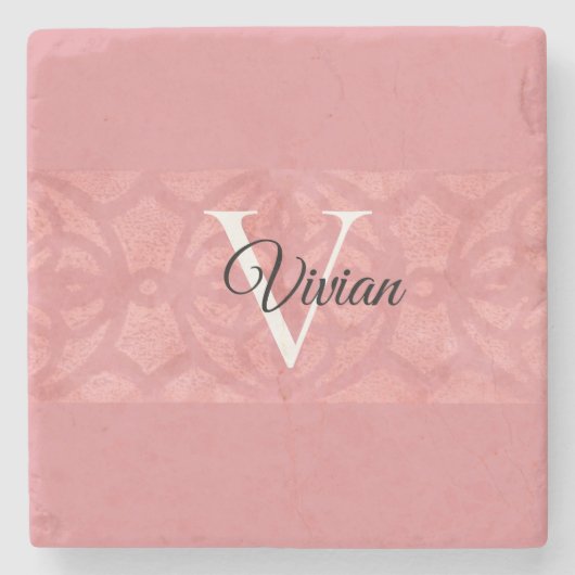 Ruddy Pink Batik Name Mit Monogramm Steinuntersetzer (Vorderseite)