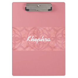 Ruddy Pink Batik und Blue Watercolor Name Klemmbrett