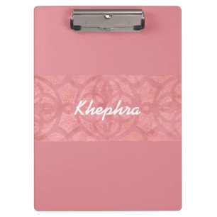Ruddy Pink Batik und Blue Watercolor Name Klemmbrett