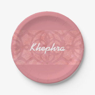 Ruddy Pink Batik und Blue Watercolor Name Pappteller