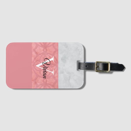 Ruddy Pink Batik und Grau Wasserfarbe Mit Monogram Gepäckanhänger (Vorderseite (Horizontal))