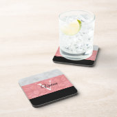 Ruddy Pink Batik und Grau Wasserfarbe Mit Monogram Getränkeuntersetzer (Rechte Seite)