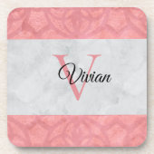 Ruddy Pink Batik und Grau Wasserfarbe Mit Monogram Getränkeuntersetzer (Vorderseite)