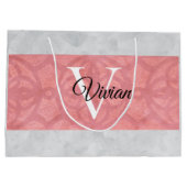 Ruddy Pink Batik und Grau Wasserfarbe Mit Monogram Große Geschenktüte (Rückseite)