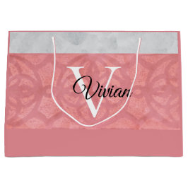 Ruddy Pink Batik und Grau Wasserfarbe Mit Monogram Große Geschenktüte