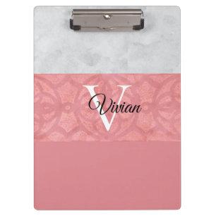 Ruddy Pink Batik und Grau Wasserfarbe Mit Monogram Klemmbrett
