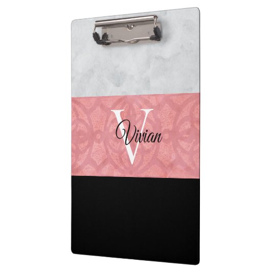 Ruddy Pink Batik und Grau Wasserfarbe Mit Monogram Klemmbrett (Links)