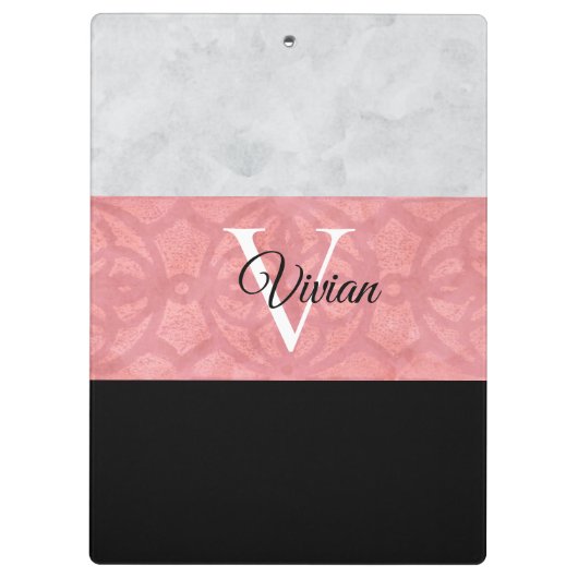 Ruddy Pink Batik und Grau Wasserfarbe Mit Monogram Klemmbrett (Rückseite)