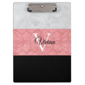 Ruddy Pink Batik und Grau Wasserfarbe Mit Monogram Klemmbrett (Vorderseite)