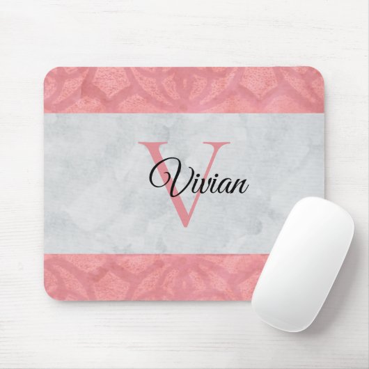 Ruddy Pink Batik und Grau Wasserfarbe Mit Monogram Mousepad (Mit Mouse)
