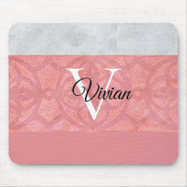 Ruddy Pink Batik und Grau Wasserfarbe Mit Monogram Mousepad