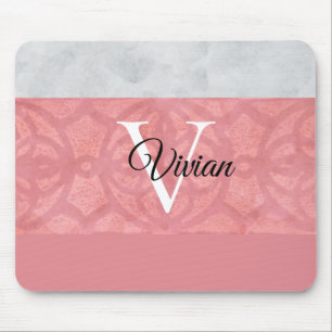Ruddy Pink Batik und Grau Wasserfarbe Mit Monogram Mousepad