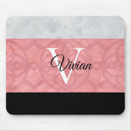 Ruddy Pink Batik und Grau Wasserfarbe Mit Monogram Mousepad