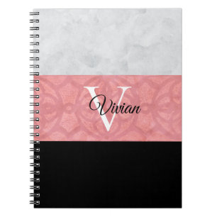 Ruddy Pink Batik und Grau Wasserfarbe Mit Monogram Notizblock