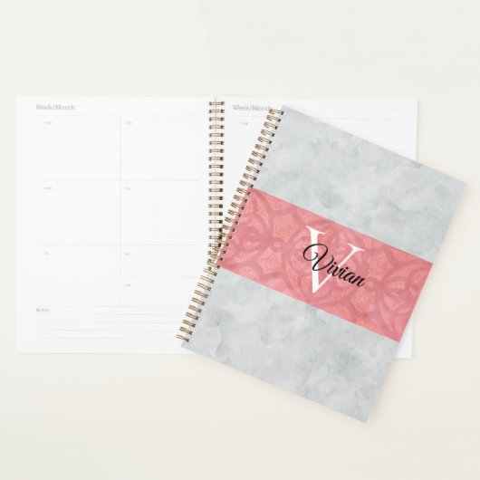 Ruddy Pink Batik und Grau Wasserfarbe Mit Monogram Planer (Anzeige)