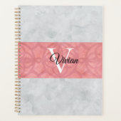Ruddy Pink Batik und Grau Wasserfarbe Mit Monogram Planer (Vorderseite)