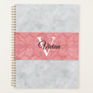 Ruddy Pink Batik und Grau Wasserfarbe Mit Monogram Planer