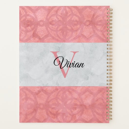 Ruddy Pink Batik und Grau Wasserfarbe Mit Monogram Planer (Rückseite)