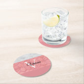 Ruddy Pink Batik und Grau Wasserfarbe Mit Monogram Runder Pappuntersetzer (Vor Ort)