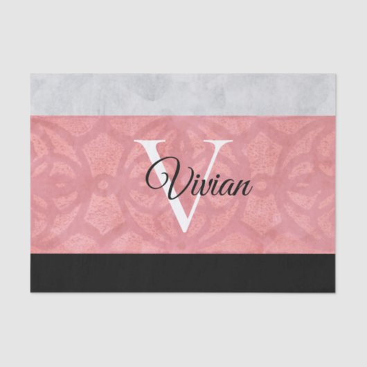 Ruddy Pink Batik und Grau Wasserfarbe Mit Monogram Seidenpapier (Vorderseite)