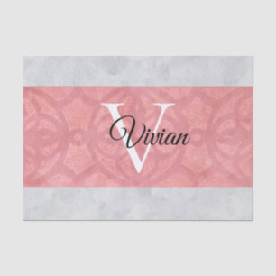 Ruddy Pink Batik und Grau Wasserfarbe Mit Monogram Seidenpapier