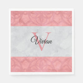 Ruddy Pink Batik und Grau Wasserfarbe Mit Monogram Serviette