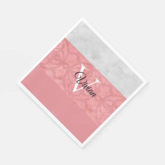 Ruddy Pink Batik und Grau Wasserfarbe Mit Monogram Serviette (Ecke)