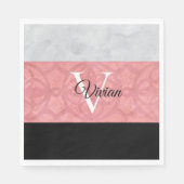 Ruddy Pink Batik und Grau Wasserfarbe Mit Monogram Serviette (Vorderseite)