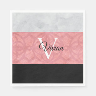 Ruddy Pink Batik und Grau Wasserfarbe Mit Monogram Serviette