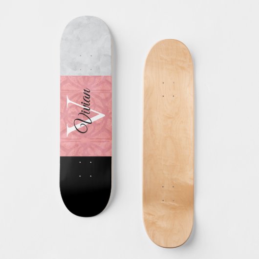 Ruddy Pink Batik und Grau Wasserfarbe Mit Monogram Skateboard (Vorderseite)