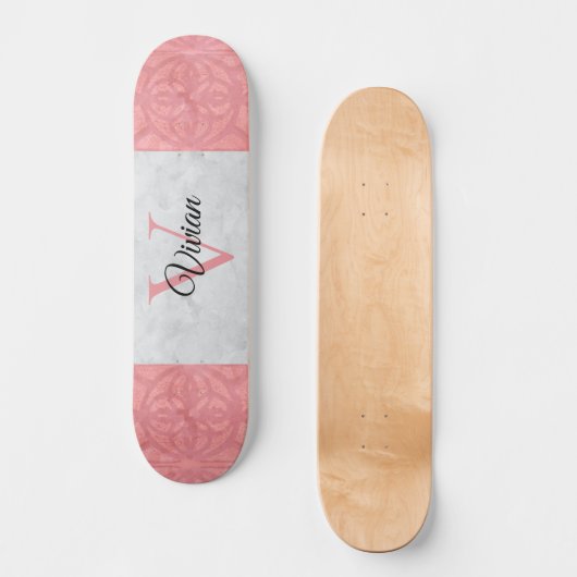 Ruddy Pink Batik und Grau Wasserfarbe Mit Monogram Skateboard (Vorderseite)