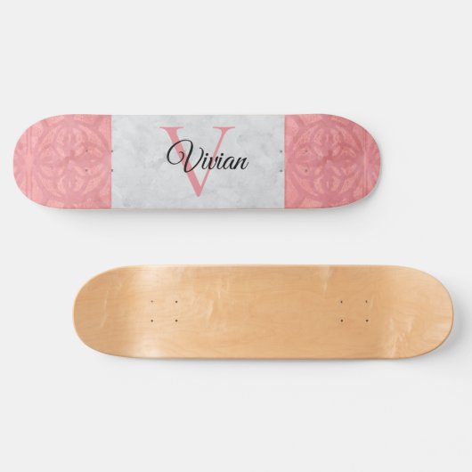 Ruddy Pink Batik und Grau Wasserfarbe Mit Monogram Skateboard (Horizontal)