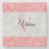 Ruddy Pink Batik und Grau Wasserfarbe Mit Monogram Steinuntersetzer (Vorderseite)