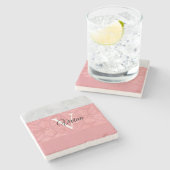 Ruddy Pink Batik und Grau Wasserfarbe Mit Monogram Steinuntersetzer (Seitenansicht)