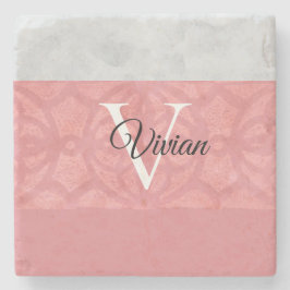 Ruddy Pink Batik und Grau Wasserfarbe Mit Monogram Steinuntersetzer