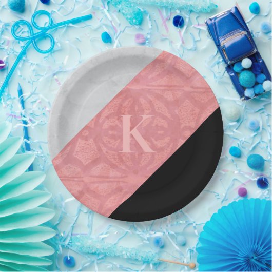 Ruddy Pink Batik und Graufarbenbrief Pappteller (Party)