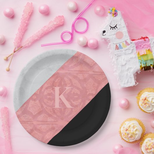 Ruddy Pink Batik und Graufarbenbrief Pappteller (Party)