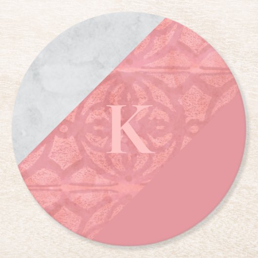 Ruddy Pink Batik und Graufarbenbrief Runder Pappuntersetzer (Vorderseite)