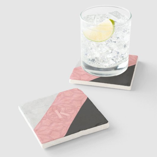 Ruddy Pink Batik und Graufarbenbrief Steinuntersetzer (Seitenansicht)