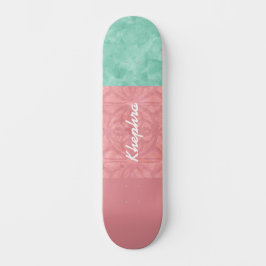 Ruddy Pink Batik und Green Watercolor Skateboard