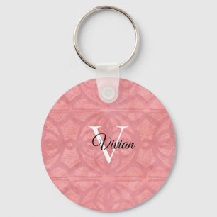 Ruddy Pink Watercolor Batik Monogram Name Schlüsselanhänger