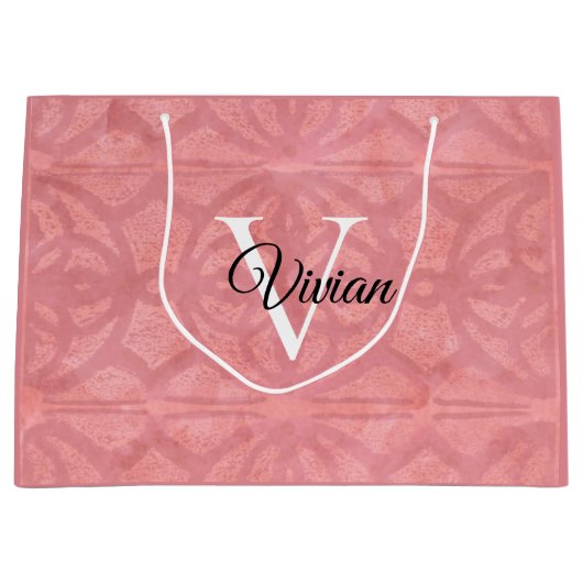 Ruddy Pink Watercolor Monogram Name Große Geschenktüte (Vorderseite)