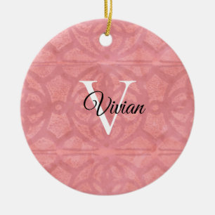 Ruddy Pink Watercolor Monogram Name Keramik Ornament