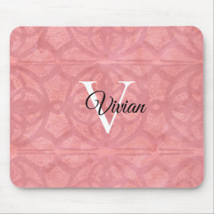 Ruddy Pink Watercolor Monogram Name Mousepad