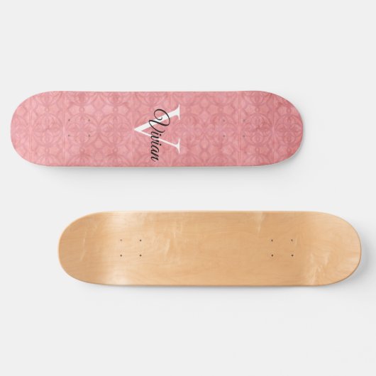 Ruddy Pink Watercolor Monogram Name Skateboard (Horizontal)