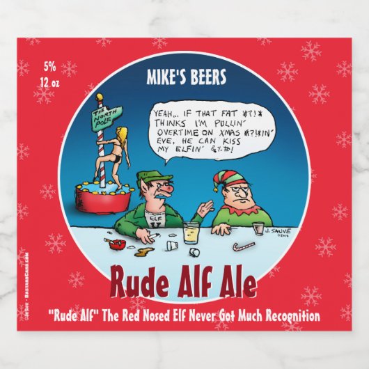 RUDE ALF - Funny Custom Winter Beer Labels Bierflaschenetikett (Einzelnes Label)